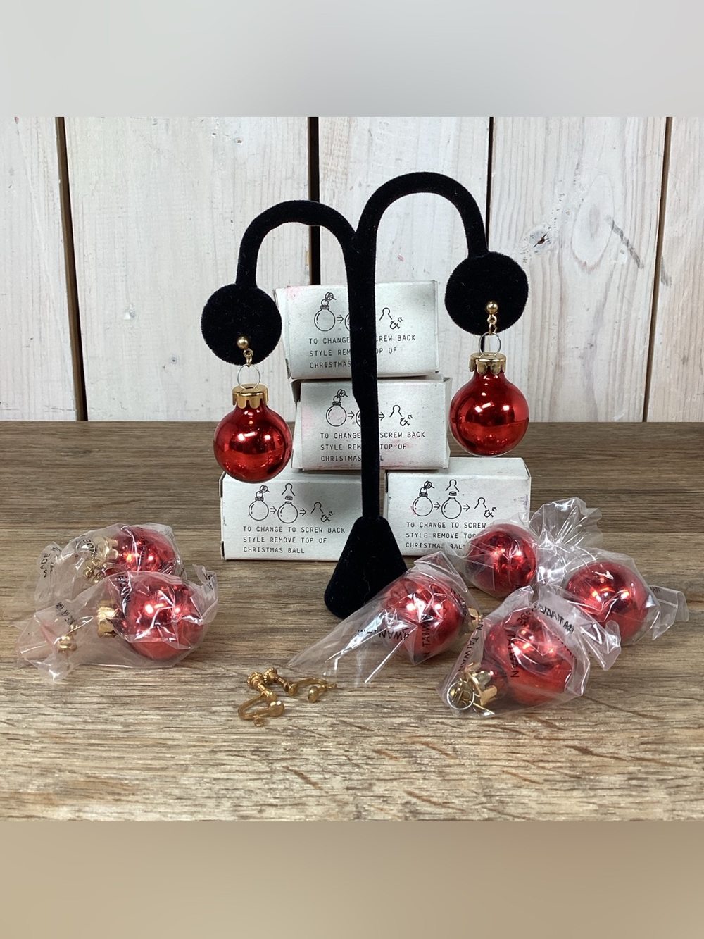 4 Pairs Vintage New Old Stock Christmas Bulb Ornament Earrings